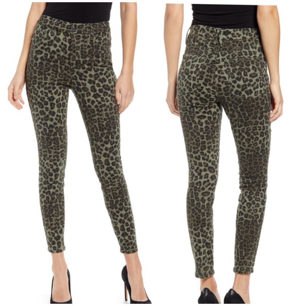 Good American NWT Good Waist Crop Green Cheetah Print Jeans Size 22 High Rise